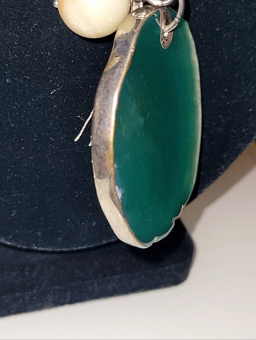 Boho Beaded Tassel Necklace Green Agate Slice Pendant Pearl Charm Adjustable